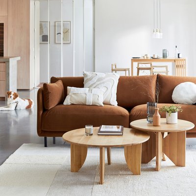 Set of 2 Minimal Round Oak Nesting Coffee Tables LA REDOUTE INTERIEURS