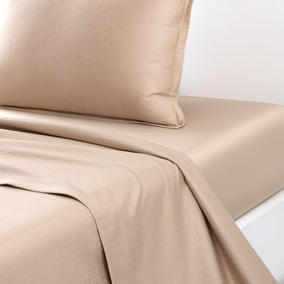 Drap plat en satin de coton beige, LATTICE BOSS HOME