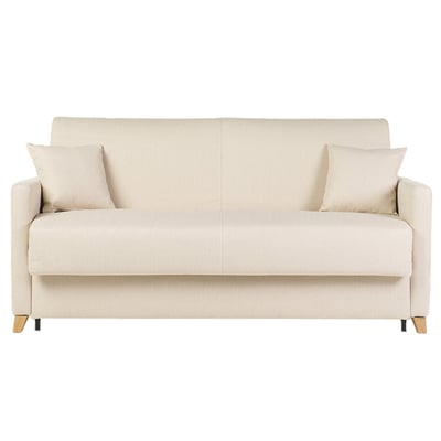 Canapé convertible 3 places en tissu chenille vert foncé et bois clair avec matelas 18 cm SKANDY MILIBOO