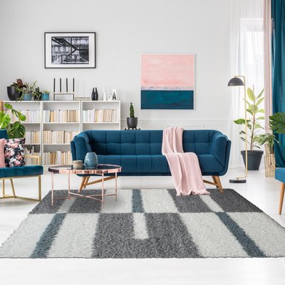 Tapis poils longs shaggy tissé motif géométrique RECTAN UN AMOUR DE TAPIS