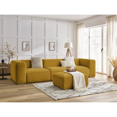 Canapé droit fixe 4 places en tissu texturé avec pouf, ZEPHYR BOBOCHIC