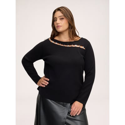 Pull col bateau avec applications bijoux FIORELLA RUBINO