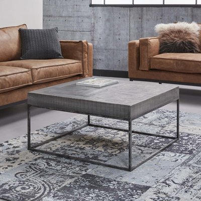 Table basse contemporaine carrée 80cm bois massif gris et métal LUCKNOW PIER IMPORT