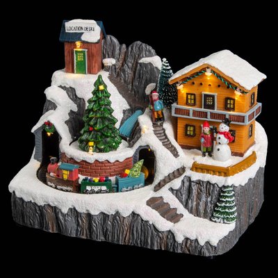 Village de Noël chalet animé musical 8 LED à pile FEERIC LIGHTS & CHRISTMAS