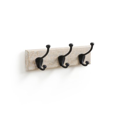 Logas Solid Mango Wood 3 Metal Double-Hook Coat Rack SO'HOME