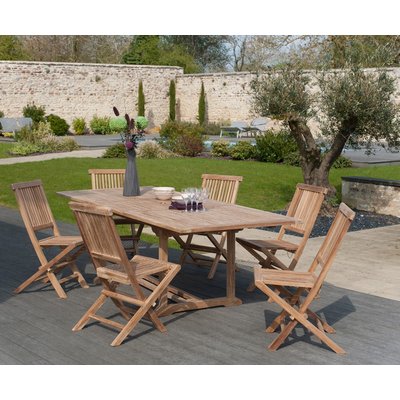 Salon de jardin table d'extérieur extensible rectangle 180/240x100cm 6 chaises pliantes en bois de teck SUMMER PIER IMPORT