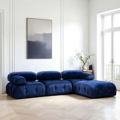 Canapé d'angle modulable bleu nuit - tissu velours RONDA PIER IMPORT