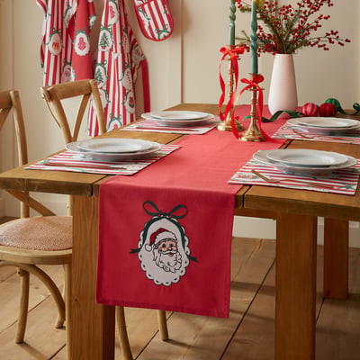 Vintage Stripe Christmas Embroidered Cotton Dining Table Runner CATHERINE LANSFIELD