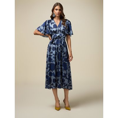 Robe réalisée en satin fluide à fantaisie florale japonaise OLTRE