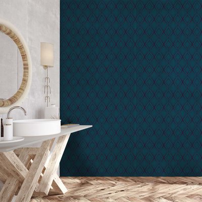 Papier peint art déco losange bleu turquoise HEXOA