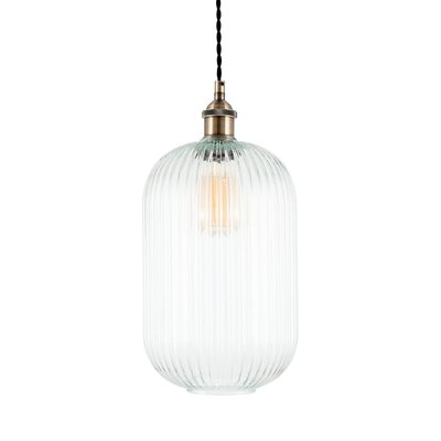 Clear Ribbed Glass with Antique Brass Tall Oval Pendant Ceiling Light SO'HOME