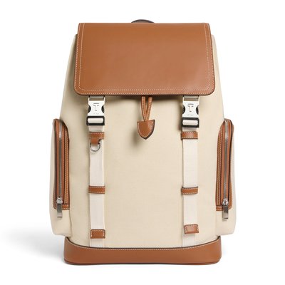 Sac à dos à rabat en toile naturelle et cuir lisse MAURICE LE TANNEUR