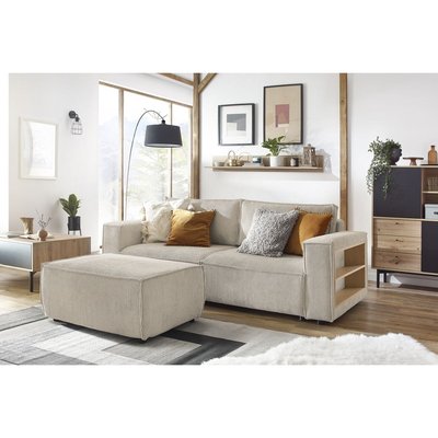Canapé droit convertible 3 places en velours côtelé avec pouf, NIHAD BOBOCHIC
