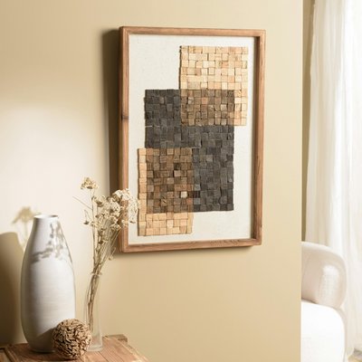 Décoration murale bois et tissu mosaïques beiges/noires 42 x 62 cm DENVER PIER IMPORT