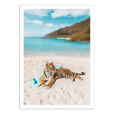 Affiche d’art et cadre noir 30 x 40 cm - Tiger's surf beach - Gal Design WALL EDITIONS