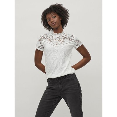 Blouse blanche dentelle col montant La Redoute