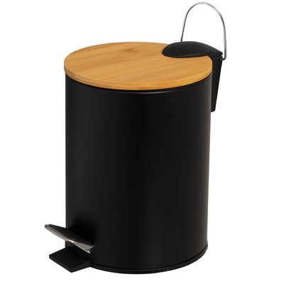 Poubelle de salle de bain en métal noir et bambou 5L WADIGA