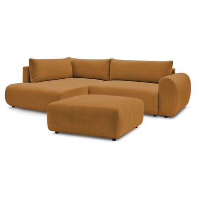 Canapé d'angle convertible 4 places en tissu lisse avec pouf, LUCIEN BOBOCHIC