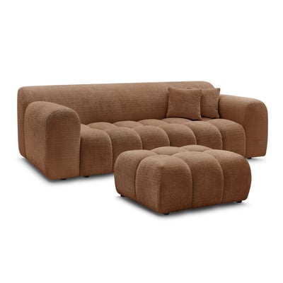 Canapé droit fixe 3 places en tissu texturé avec pouf, MELISSE BOBOCHIC