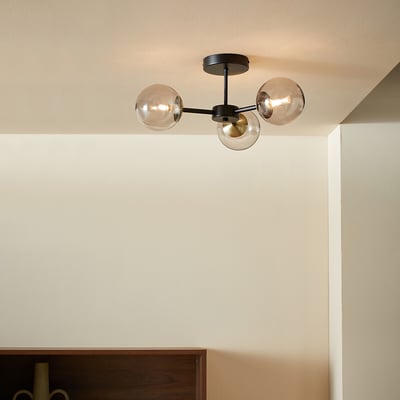 MADE.COM Globe 3-Light Semi-Flush Ceiling Light in Black MADE