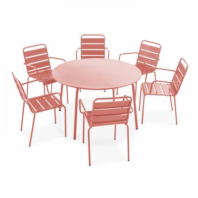 Salon de jardin table ronde et 6 fauteuils en métal, PALAVAS OVIALA