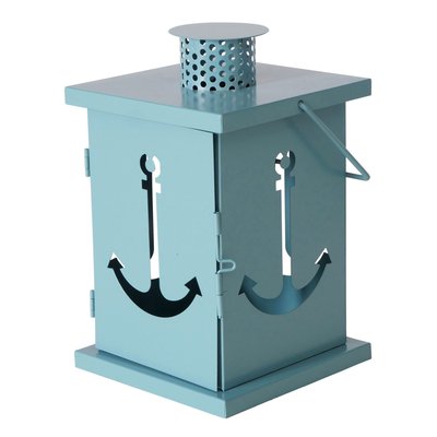 Lanterne métal bleu ancres 15x14x23cm WADIGA