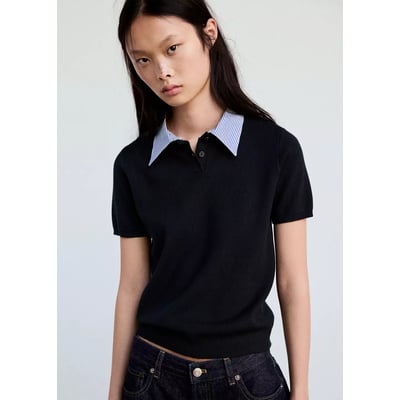 Pull col polo à rayures MANGO