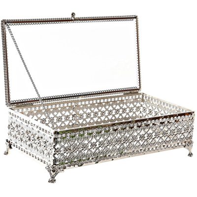 Boîte à bijoux en métal argenté et verre 25.5x12.5x7.5cm WADIGA