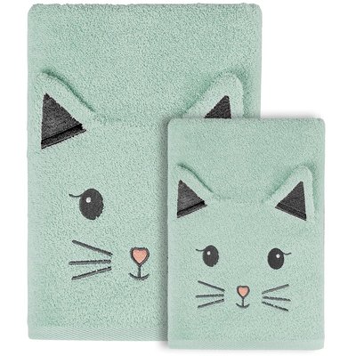 Ensemble enfant 1 serviette de toilette + 1 drap de bain MISTY LE CHAT SENSEI MAISON