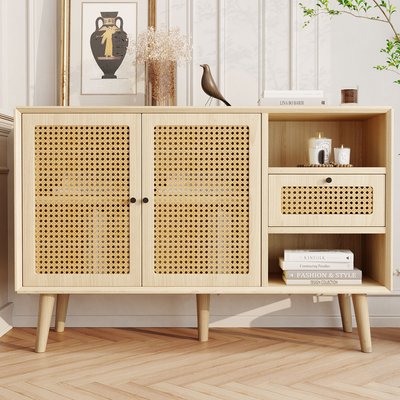 Armoire de rangement avec 2 portes 1 tiroir et 2 niches imitation chêne scandinave, DAVEB MEUBLES COSY