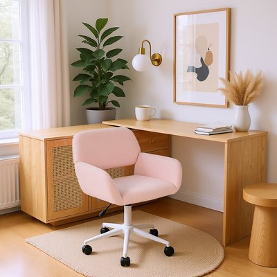 Ensemble de bureau d’angle rotatif multifonction avec portes en rotin et chaise de bureau, DICCPERNROSS MEUBLES COSY