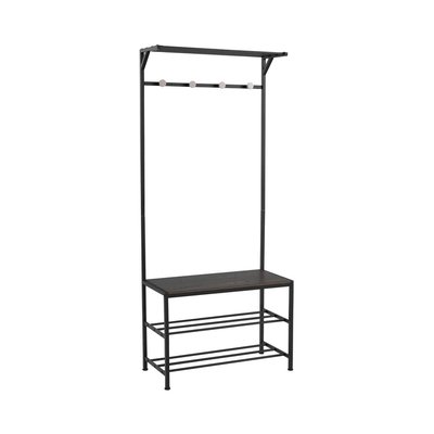 Meuble d'entrée banc + portemanteau bois et métal noir WADIGA