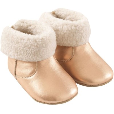 CHAUSSURES BÉBÉ CUIR SOUPLE FOURRÉES ZELIE ROSE METALLIQUE-20-21 TICHOUPS