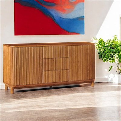 Buffet chêne rainuré moderne 2 portes 3 tiroirs IENA PIER IMPORT