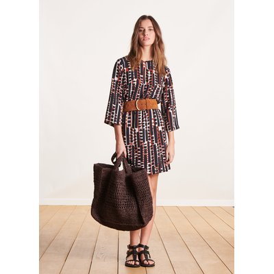 Robe courte droite imprimé manches 3/4 LA FEE MARABOUTEE