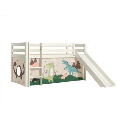 PINO Lit mezzanine avec toboggan + Rideau pour lit en 4 parties Dino VIPACK
