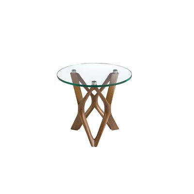 Table d'angle ronde en verre trempé et noyer ANGEL CERDA