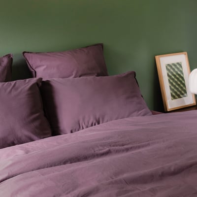 Taie d'oreiller en percale de coton lavé, DOUCEUR LAVÉE BLANC CERISE