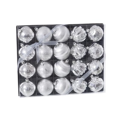 Set de 20 boules de Noël argentées décorées - 6cm WADIGA