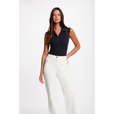 T-shirt dentelle col revers MORGAN