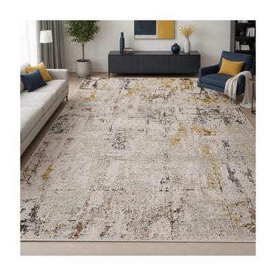 Tapis salon, motif abstrait en relief, moderne et résistant LYN51 OCRE UN AMOUR DE TAPIS