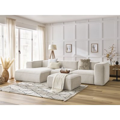 Canapé d'angle fixe 5 places en tissu texturé avec pouf, ZEPHYR BOBOCHIC