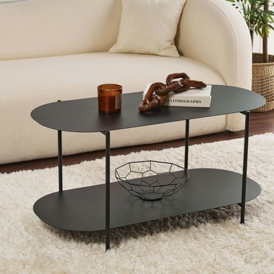 Table basse noire double plateau – forme ovale SFAX PIER IMPORT