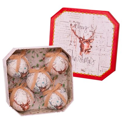 Coffret de 5 boules de Noël rétro cerf - 7.5cm WADIGA