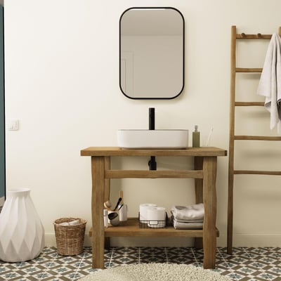 Meuble simple vasque sur pieds 95cm en chêne massif esprit établi OFICIO MOB IN