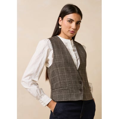 Veste sans manches col V à carreaux LA FEE MARABOUTEE