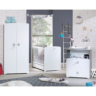Chambre trio lit et Commode et Armoire en bois BABY PRICE