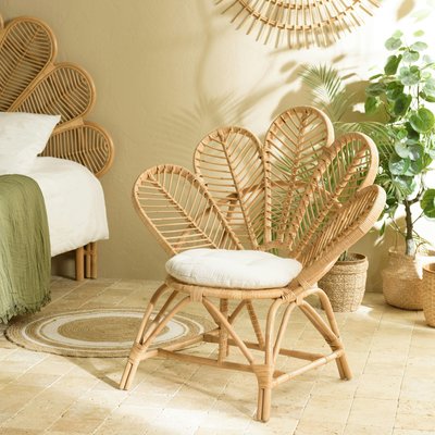 Fauteuil en rotin bohême avec coussin blanc MANY PIER IMPORT