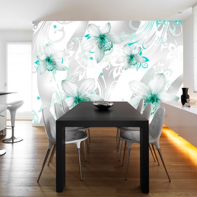 Papier peint intissé panoramique Fleurs Sounds of subtlety - turquoise EDEN