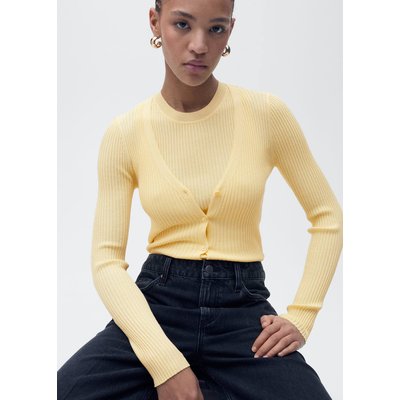 Cardigan maille côtelée col V MANGO